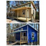 two photos: top photo is house during the beginning of construction, bottom image is towards end of construction